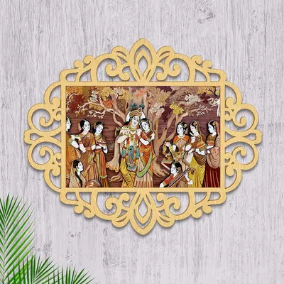 Radha Krishna With Gopis Canvas Print in Decorative Frame