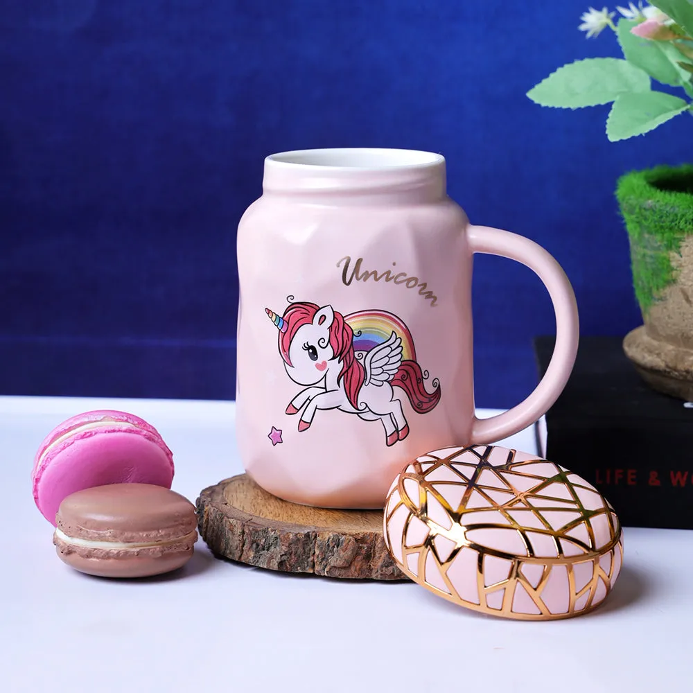 Rainbow Unicorn Printed Pink Mason Jar With Thick Lid