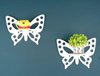 Raytrees Wood Butterfly Shelves for Room Decor [White]
