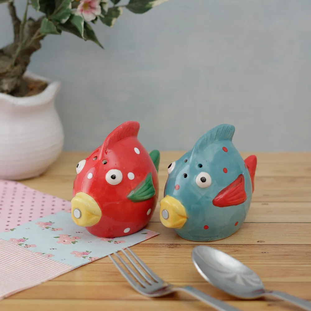 Red & Blue Cute Fish Salt & Pepper Set Of 2
