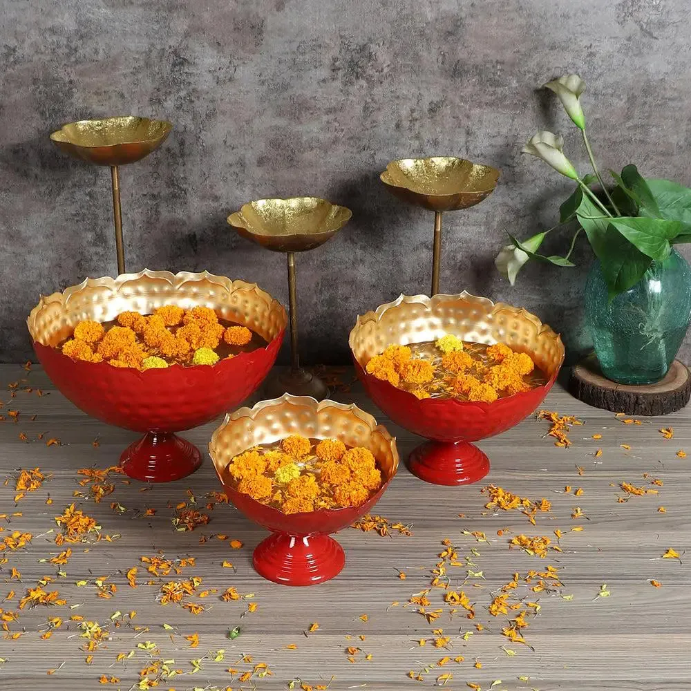 Red Crown-inspired Urli Bowl with Detachable Tealight Holder Set of 6