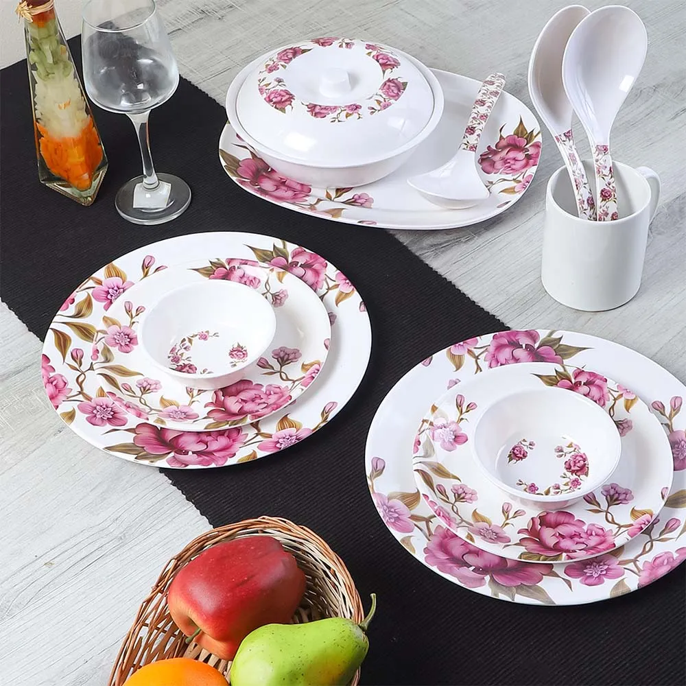 Red Floral Printed Melamine Dinner Set of 33