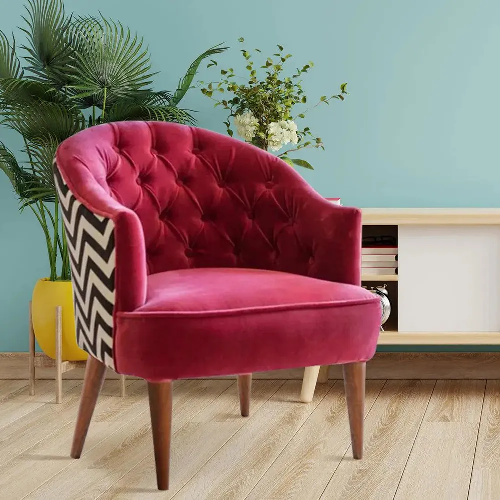Red Wide Backrest Velvet Lounge Chair