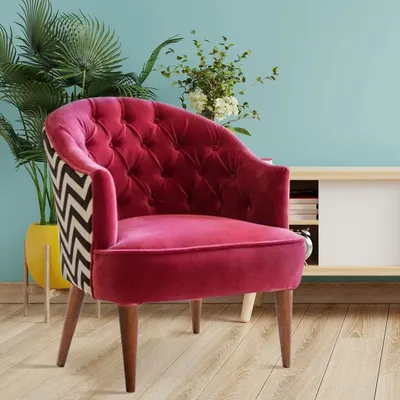 Red Wide Backrest Velvet Lounge Chair