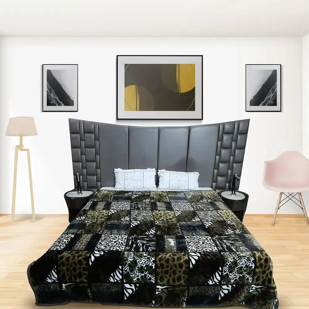 Rian Animal Print Green Double Mink Blanket