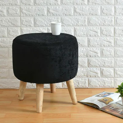 Rich Black Solid Wooden Pouffe Stool