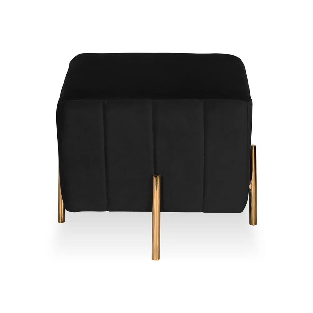 Rich Black Square Ottoman / Pouffe With Golden Legs