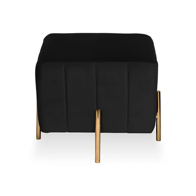 Rich Black Square Ottoman / Pouffe With Golden Legs