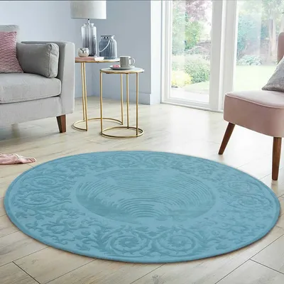 Rich Blue Traditional Designer Tufted Round Area Carpet