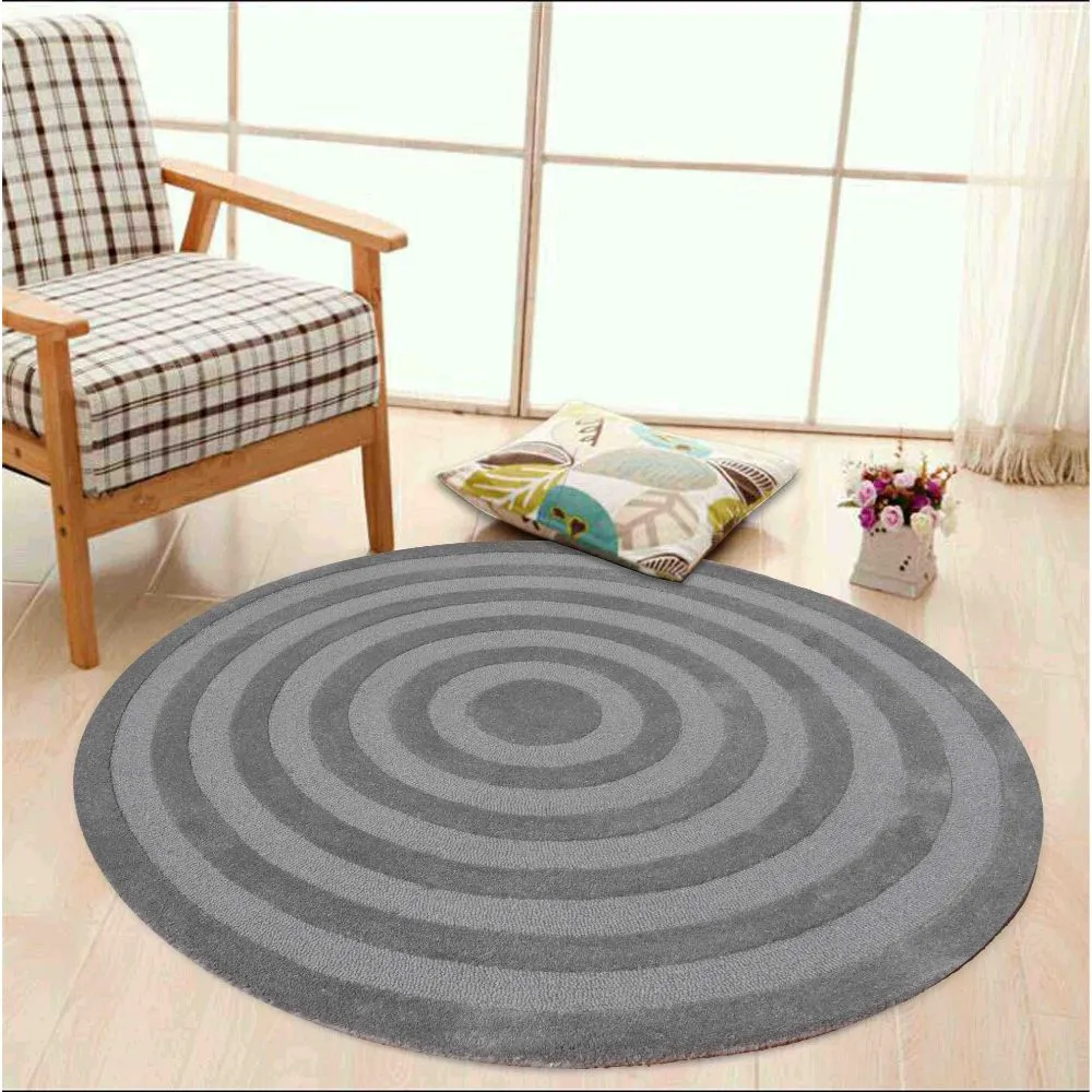Rich Gray Spiral Designer Tufted Round Area Carpet