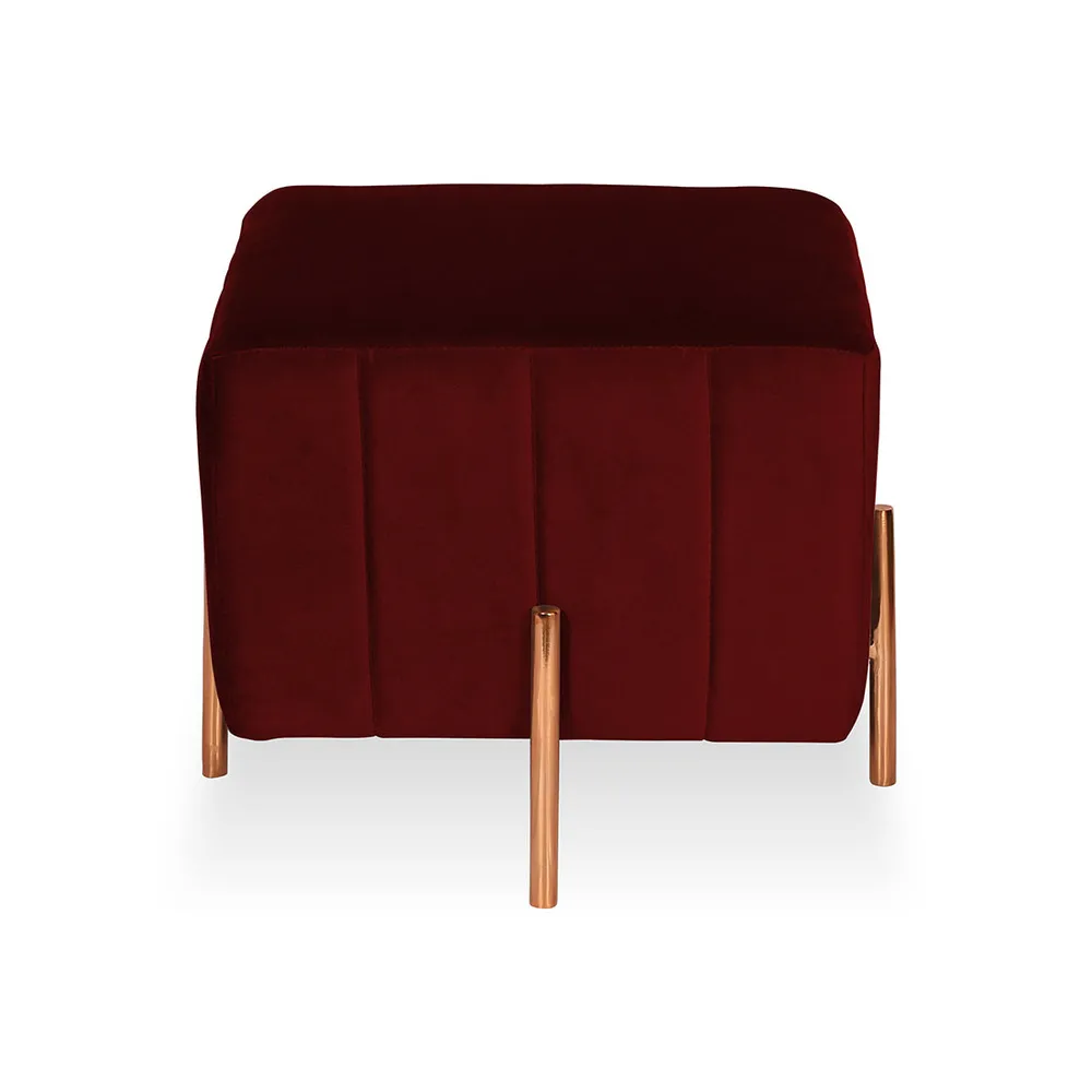 Rich Maroon Square Ottoman / Pouffe With Rose Gold Legs
