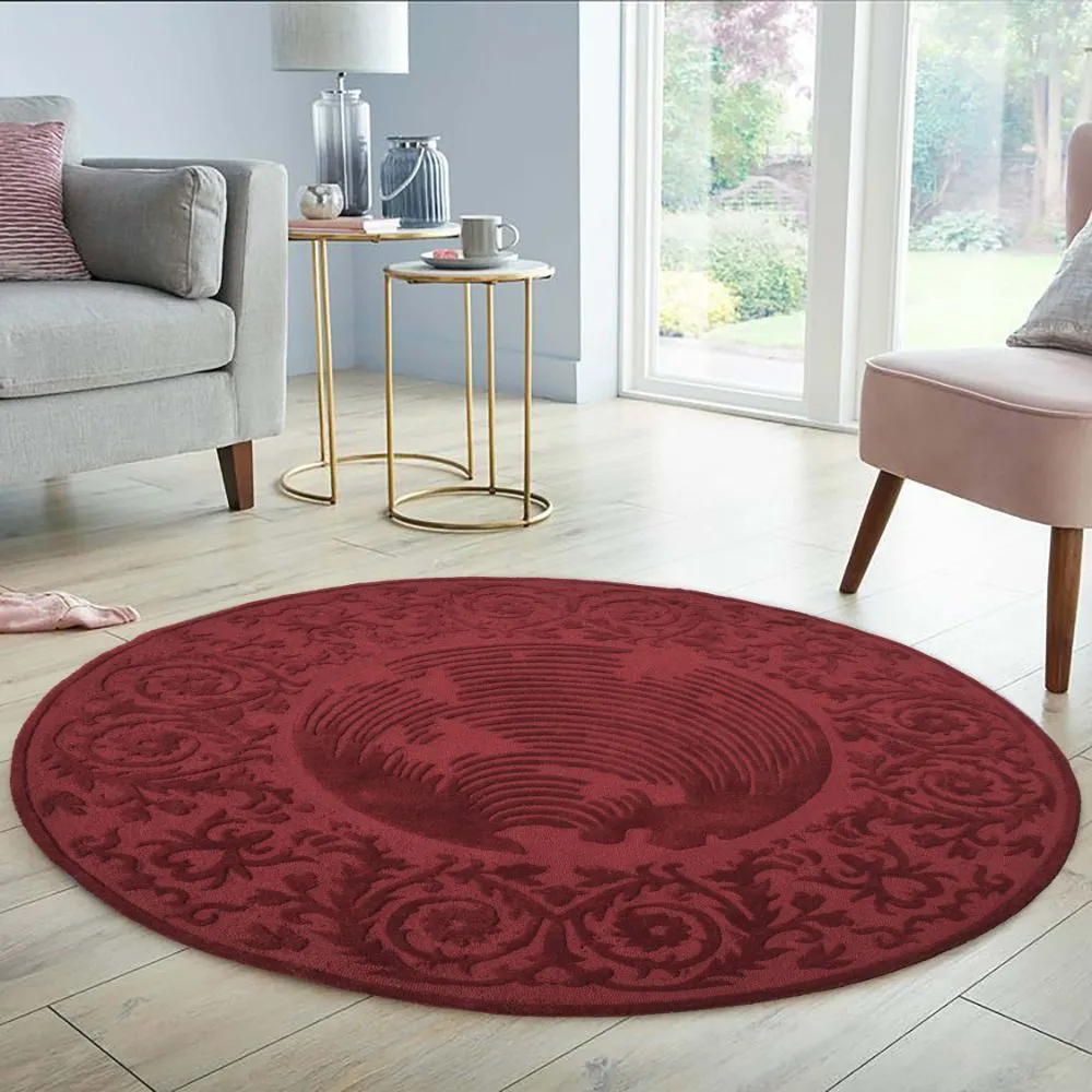 Rich Maroon Traditional Designer Tufted Round Area Carpet
