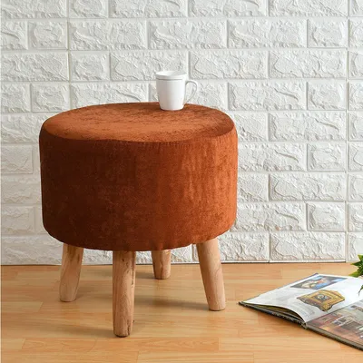 Rich Orange Solid Wooden Pouffe Stool