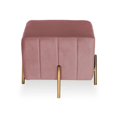 Rich Pink Square Ottoman / Pouffe With Golden Legs