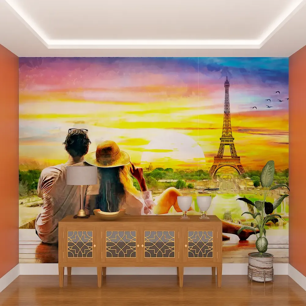 Romantic Paris Wallpaper / High Quality HP Woven WallPaper /  size 12 ft x 10 ft