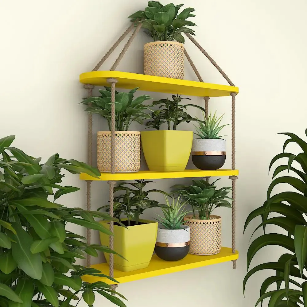 Round Corner Wooden Wall Hanging Shelf Yellow
