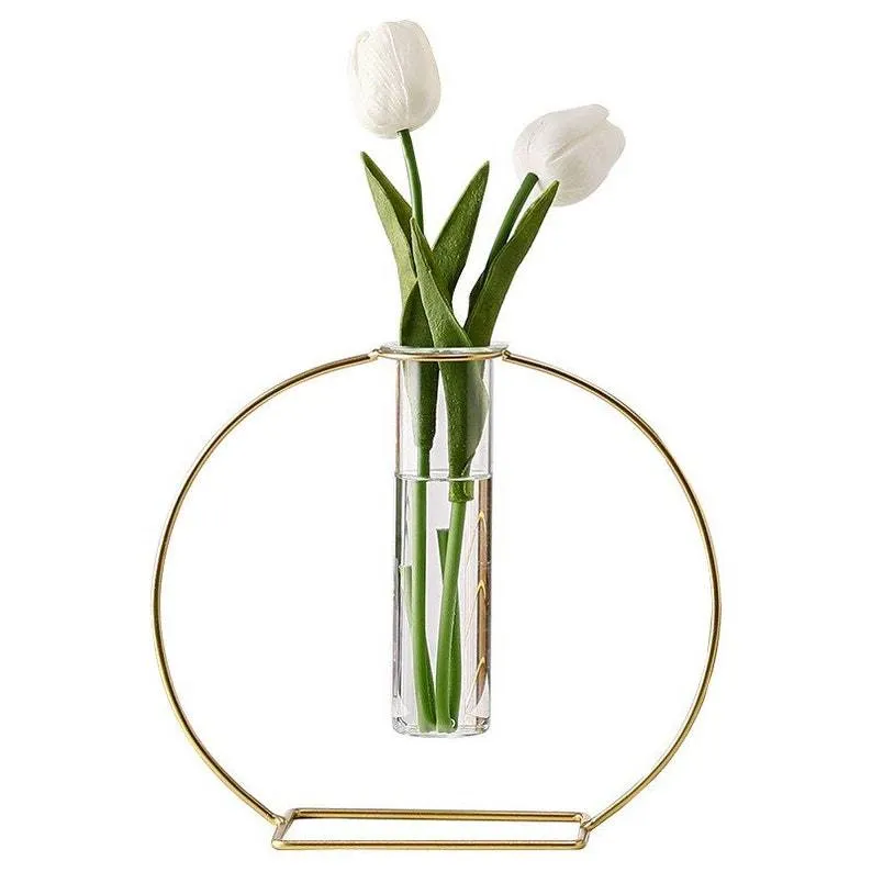 Round Metal Wire Glass Tube Vase