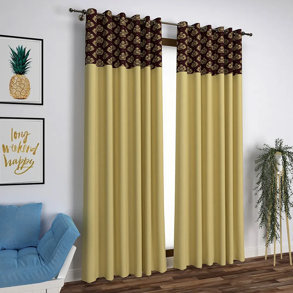 Royal Maroon & Golden Semi-Designer Door Curtain