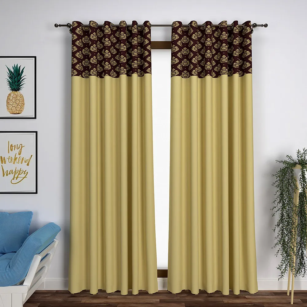 Royal Maroon & Golden Semi-Designer Window Curtain
