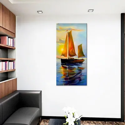 Sailboat With Sunset Canvas Printed Wall Painting