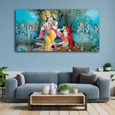 Sapphire Serenade Radha Krishna Canvas Wall Painting