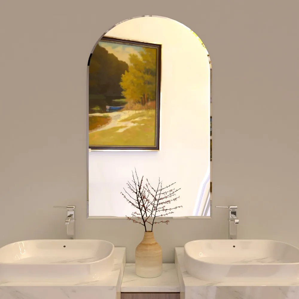 Scandinavian Frameless Arched Beveled Bathroom Mirror