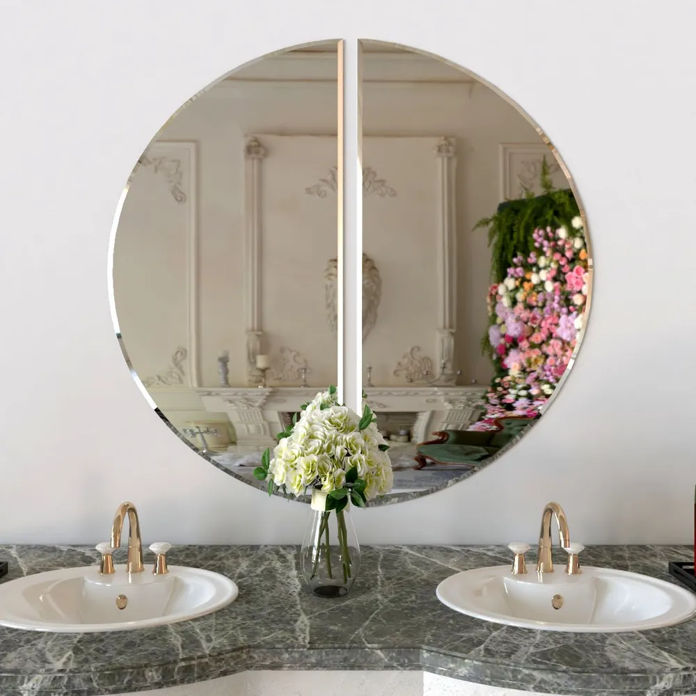Scandinavian Frameless Beveled Semi Circle Bathroom Mirror