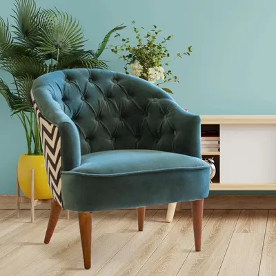 Sea Green Wide Backrest Velvet Lounge Chair
