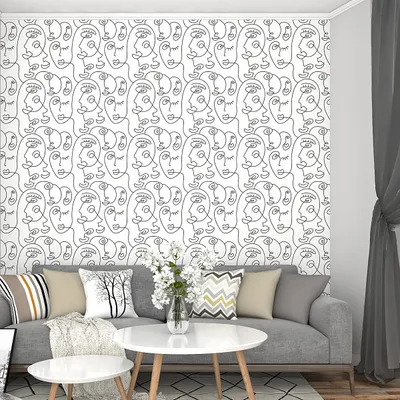 Self Adhesive Wallpaper in Abstract Line Art