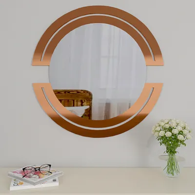 Semi Circle Copper Finish Round Designer Wall Mirror