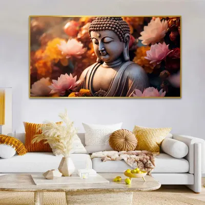 Serene Buddha with Blossoming Flowers Canvas Art