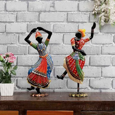 Set of 2 Kathak Dancing Ladies Metal Figurine / Showpiece
