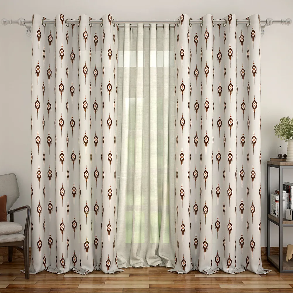 Set of 2 Premium-quality Traditional Design Printed Eyelet Curtain- 260