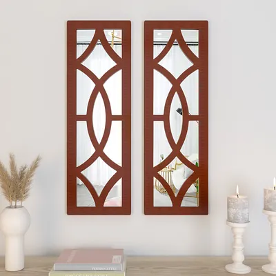 Set of 2 Vintage Wooden Frame Decorative Wall Mirror/ Wall Art Decor (Available in Multiple Finishes)