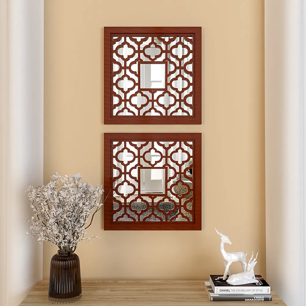 Set of 2 Wooden Frame Bohemian Style Decorative Wall Mirror (Available in Multiple Finishes)