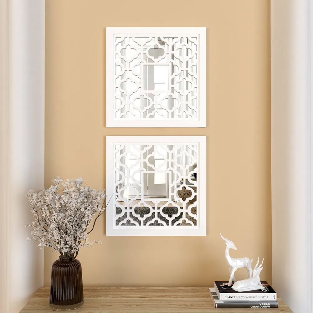 Set of 2 Wooden Frame Bohemian Style Decorative Wall Mirror (Available in Multiple Finishes)