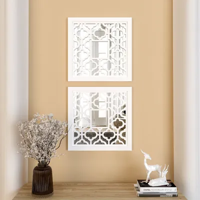 Set of 2 Wooden Frame Bohemian Style Decorative Wall Mirror (Available in Multiple Finishes)