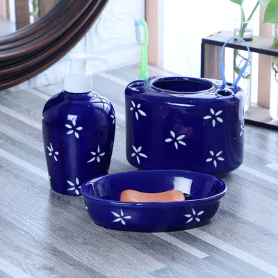 Set Of 3 Floral Printed Premium Ceramic Bathroom Accessories Set