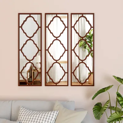 Set of 3 Moroccan Wooden Frame Decorative Wall Mirror / Wall Art Decor (Available in Multiple Finishes)