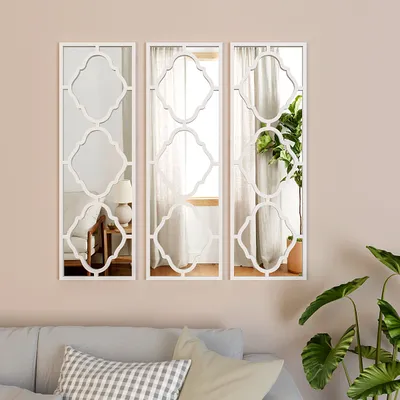 Set of 3 Moroccan Wooden Frame Decorative Wall Mirror / Wall Art Decor (Available in Multiple Finishes)