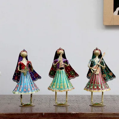 Set of 3 Tribal Lady Musicians Mini Human Figurines / Showpiece