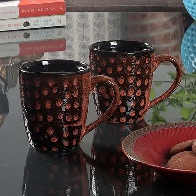 Set of 6 Premium Textured Ceramic Glossy Mug Set