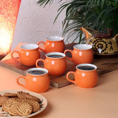 Set of 6 Quirky Dholak Shaped Premium Ceramic Tea/Coffee Cup Set