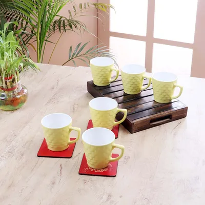 Set of 6 Yellow Scallop Textured Premium Ceramic Tea Cup Set