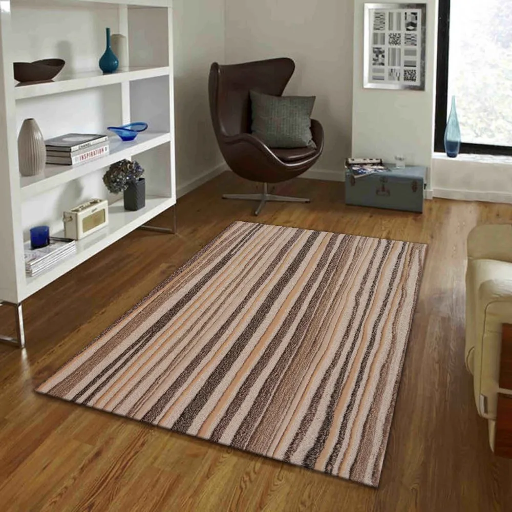 Shades Of Brown Basic Striped Tufted Area Carpet