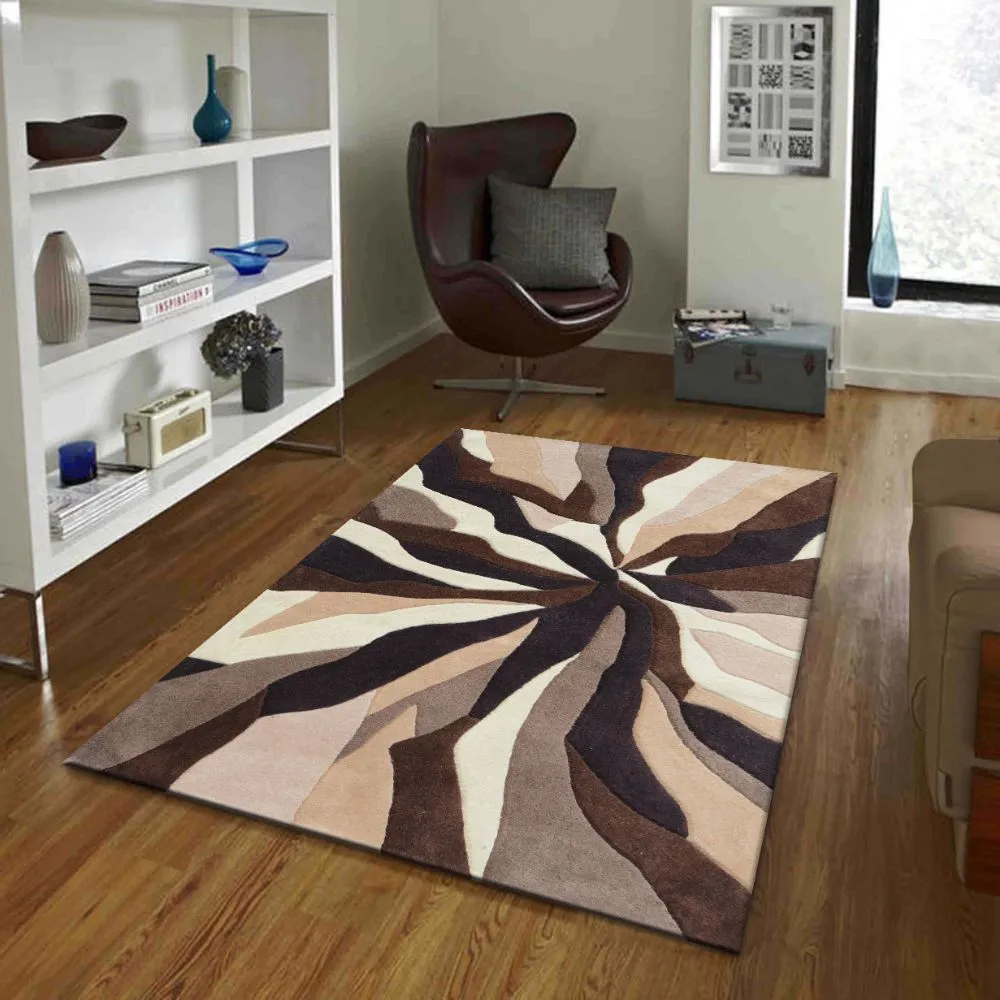 Shades Of Brown Waves Modern Designer Area Carpet