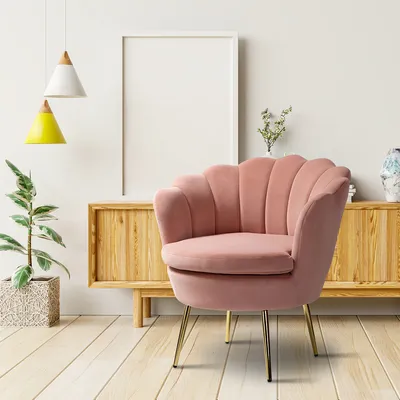 Shell Motif Luxury Pink Velvet Lounge Chair