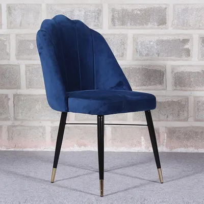 Shell Shaped Blue Velvet Dining Chair