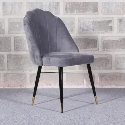 Shell Shaped Royal Grey Velvet Dining Chair