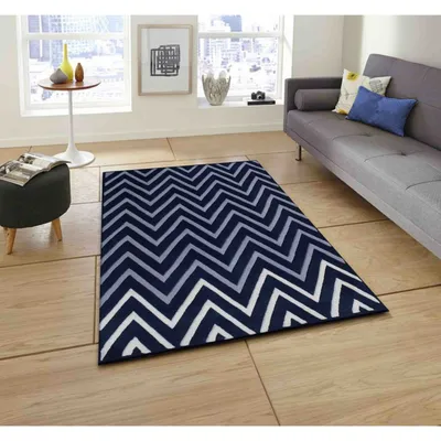 Shevron Patterned Blue & Gray Tufted Area Carpet